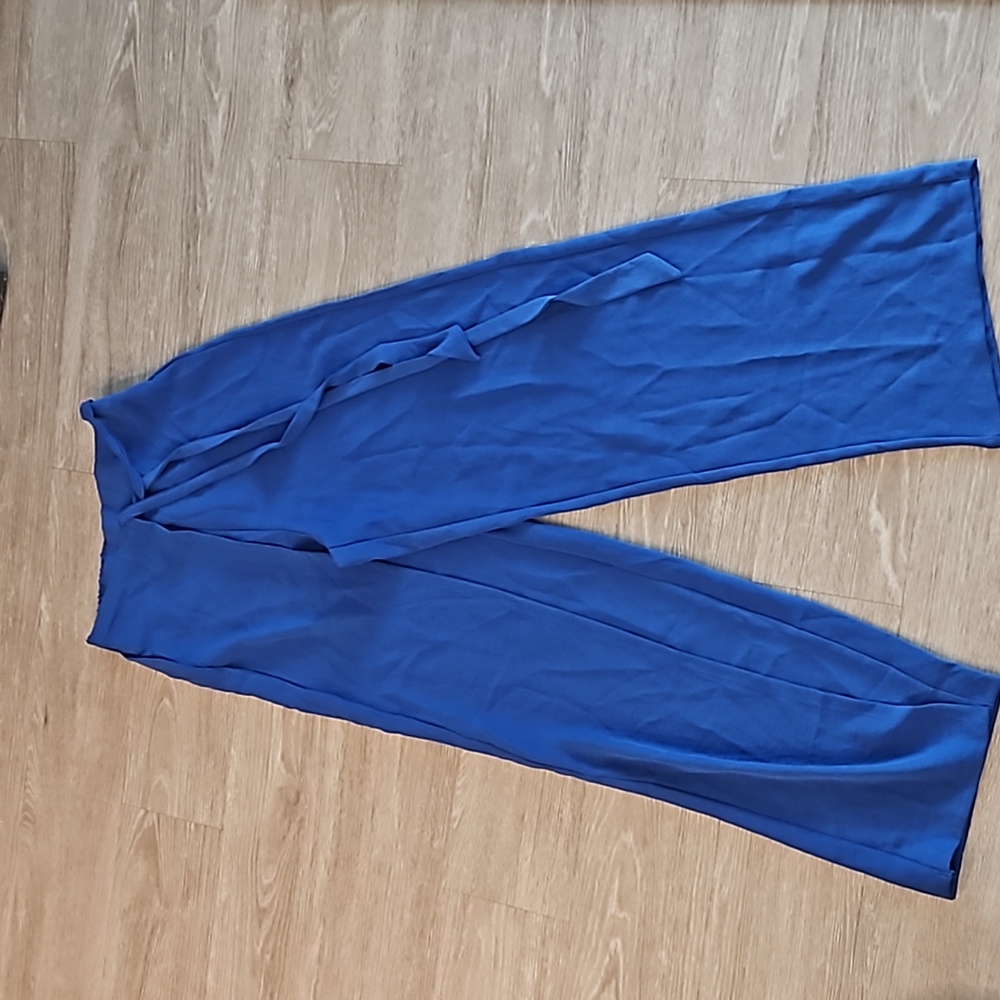 Zara Blue Flowy Faux Wrap Palazzo Pants